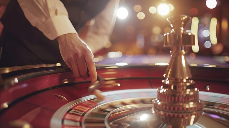 Live casino table with multiple players and dealer